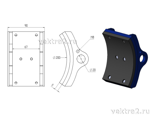 Тормозные колодки ТКГ-200 размеры
